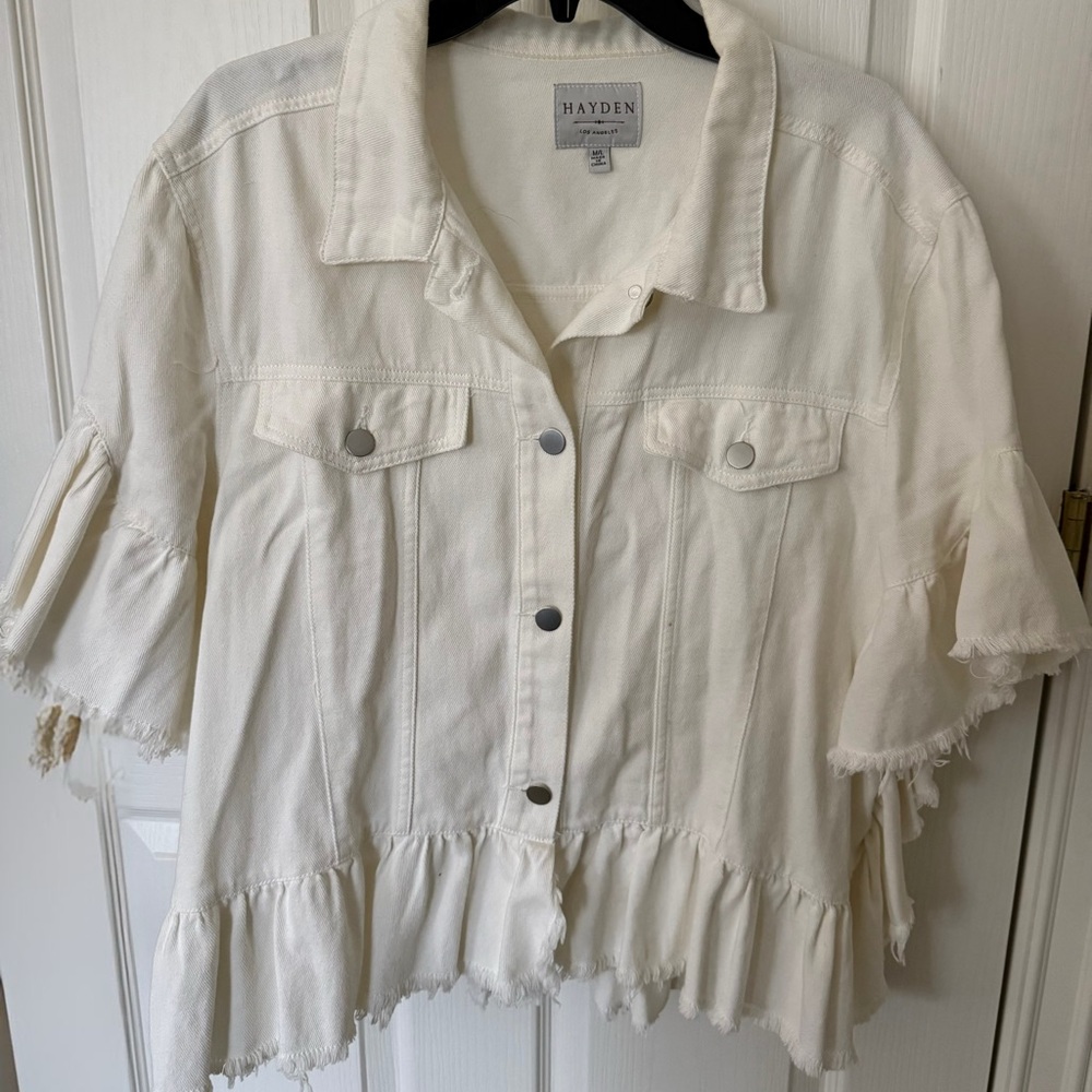 Hayden Cream Ruffled Button Down Jacket - Picture 2 of 3